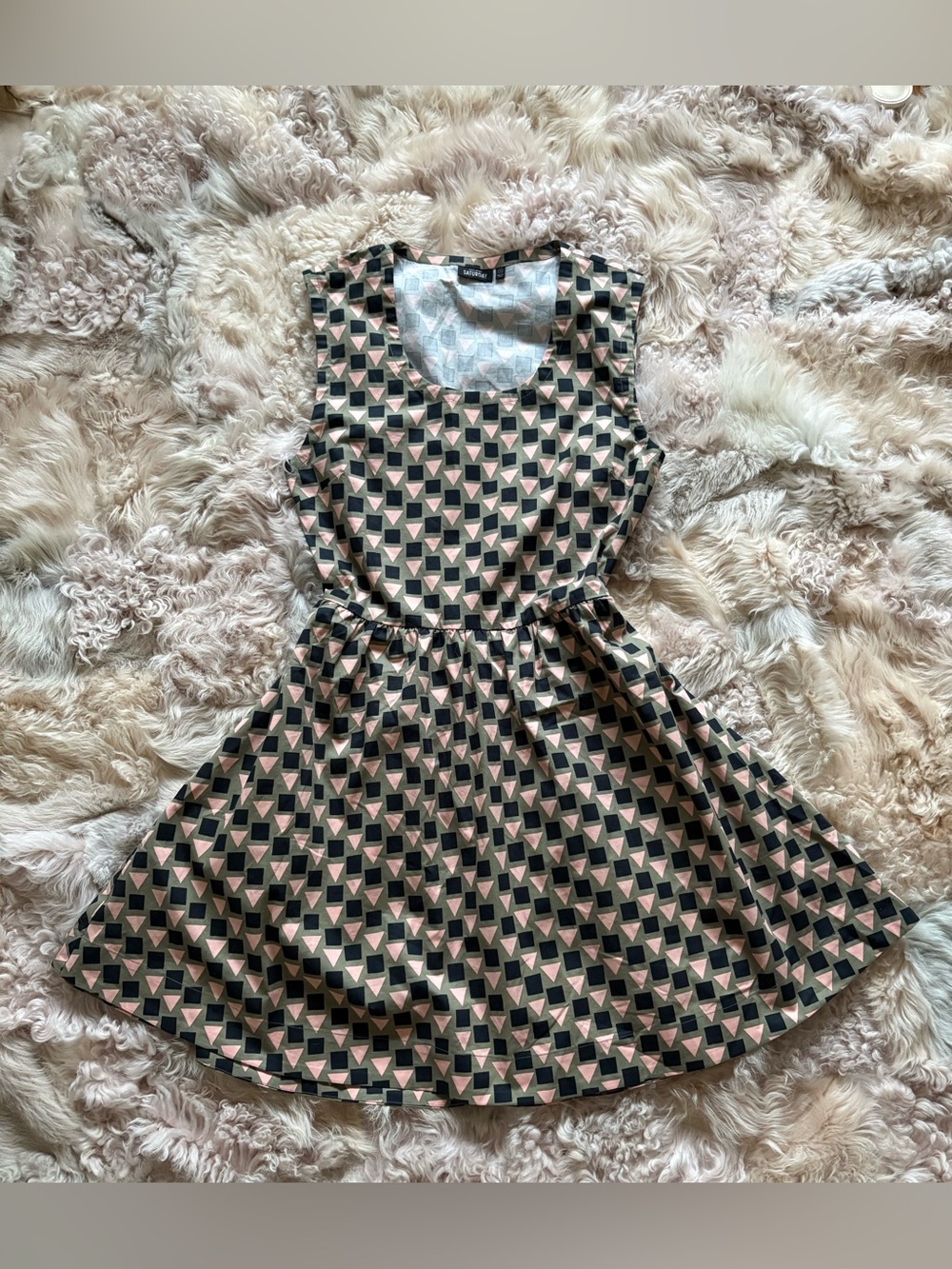 kate spade Pink and Black Geometric Fit-and-Flare Mini Dress